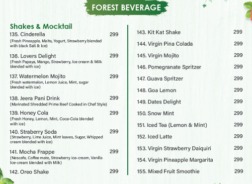 The Forest Lounge Menu - Beverages