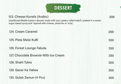 The Forest Lounge Menu - Desserts