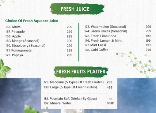 The Forest Loung Menu - fresh juice