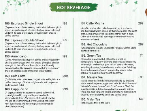The Forest Loung Menu - hot Beverages