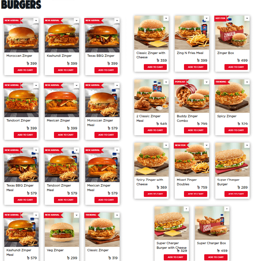 KFC Bangladesh Menu - Burger