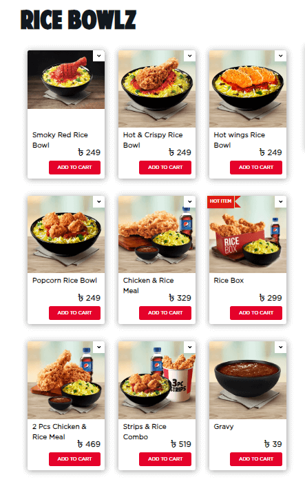 KFC Bangladesh Menu - Rice Bowlz