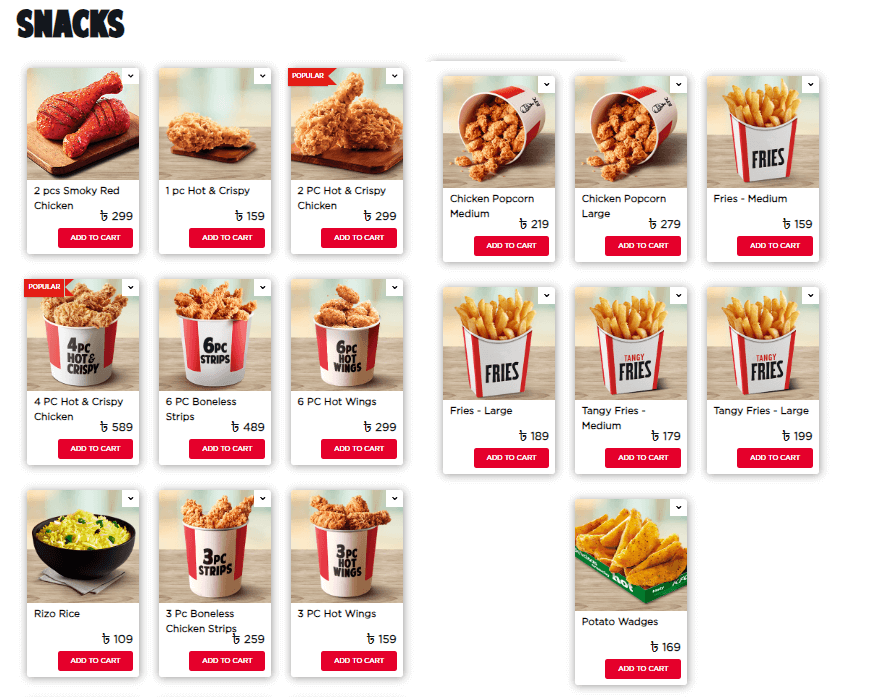 KFC bd Menu - Snacks
